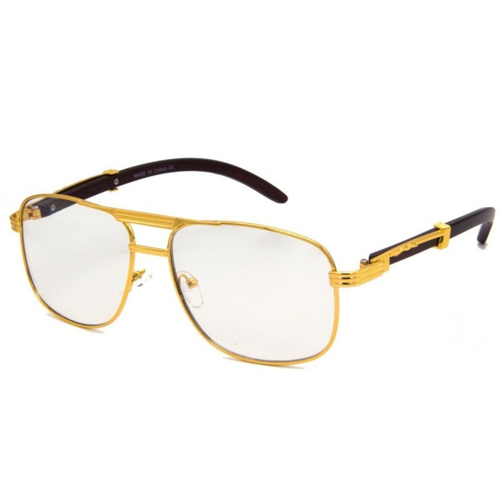 Migos Glasses Gold Frame Wood Temple‎ Clear Lens Mens Eyeglasses Hip Hop Shades